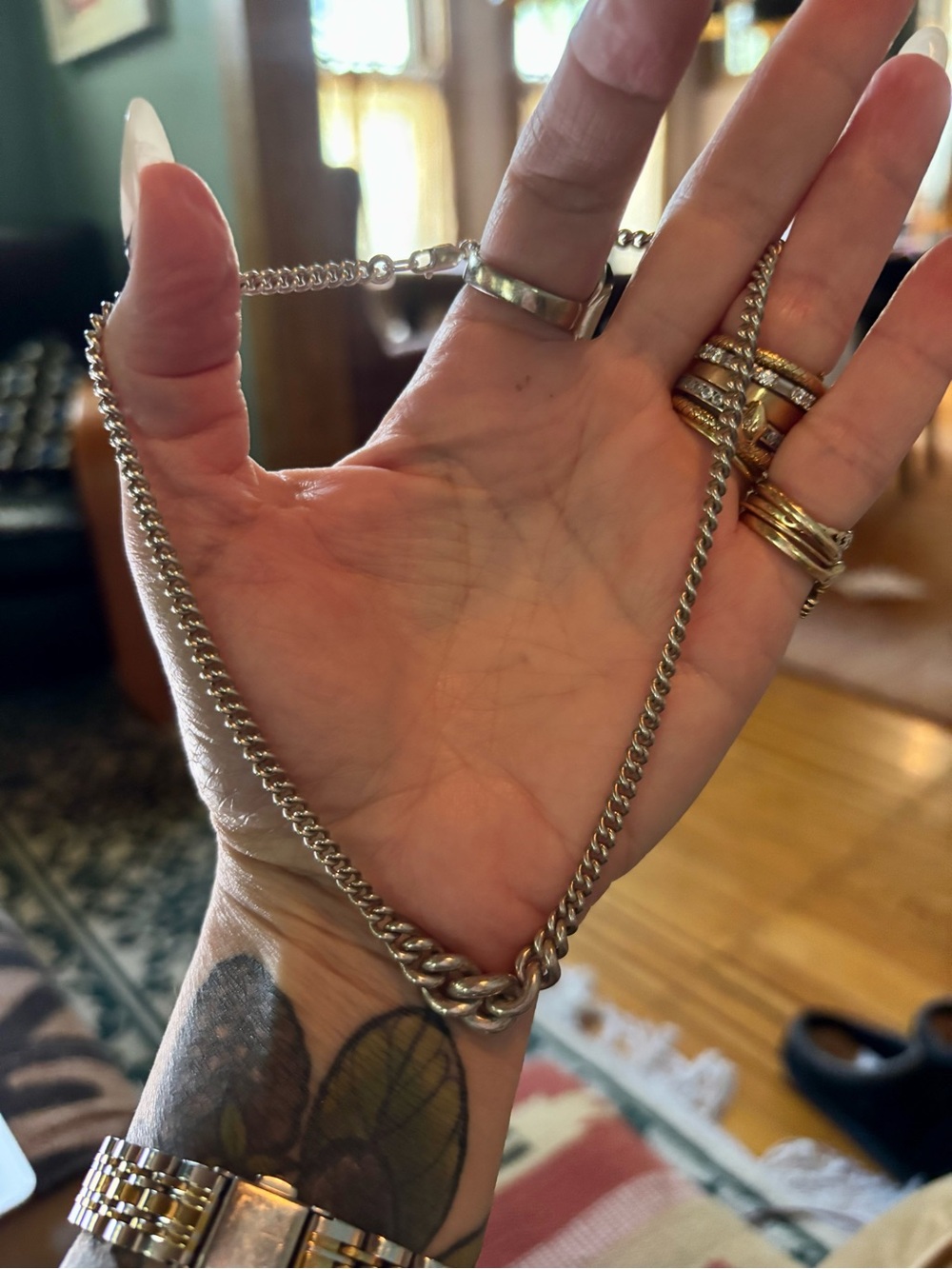 Sterling silver curb chain choker 14"